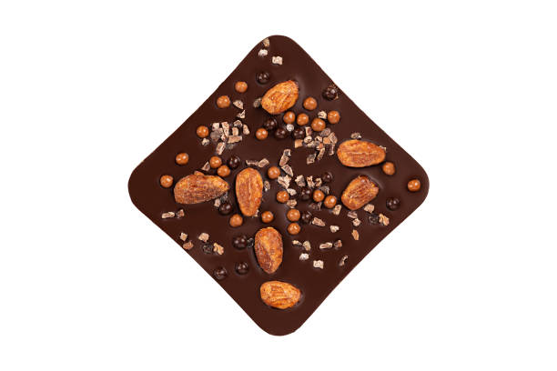 istock Bitter chocolate bar with almonds isolated on white background. Luxury handmade chocolate 1257946197