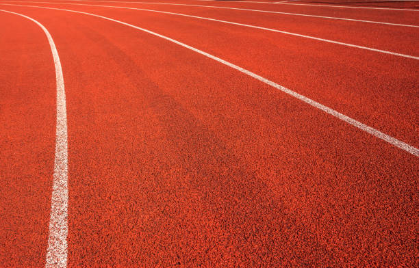 Running track in stadium with lane numbers