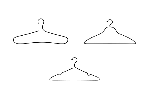 Hangers for clothes minimalist black linear design isolated on white background. Vector illustration
