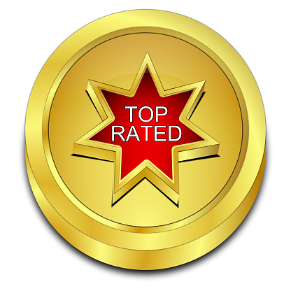 golden red top rated button - 3D illustration