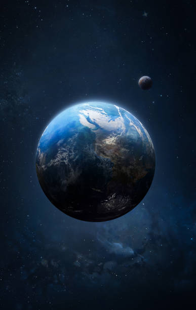Earth and moon in the space vertical wallpaper. Deep outer cosmos. Elements of this image furnished by NASA
