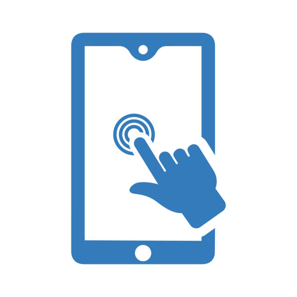 illustrazioni stock, clip art, cartoni animati e icone di tendenza di icona della tecnologia touchscreen / colore blu - mobile phone internet telephone symbol