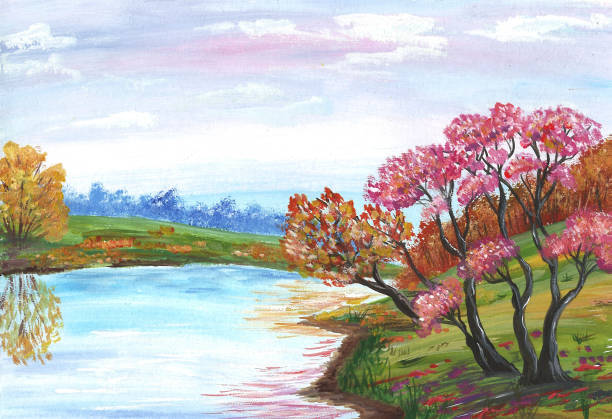 istock Landscape autumn forest trees in beautiful fall colors reflected in the still waters of a calm river 1257955385
