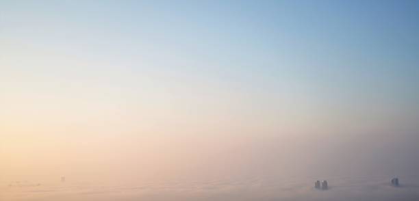 Foggy morning aerial view
