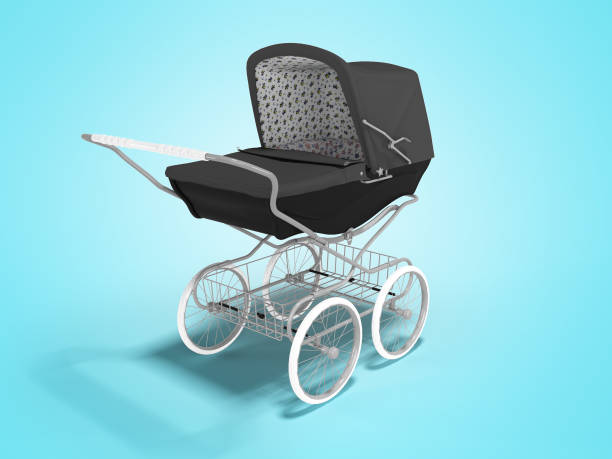 istock 3D rendering black pram with luggage carrier on blue background with shadow 1257960458