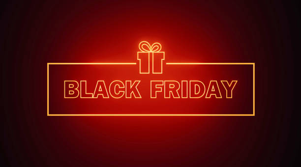 Black Friday Written by Red Neon Light on Red Background Black Friday written by red neon light on red background. Horizontal composition with copy space. Black Friday concept. black friday sale banner stock pictures, royalty-free photos & images