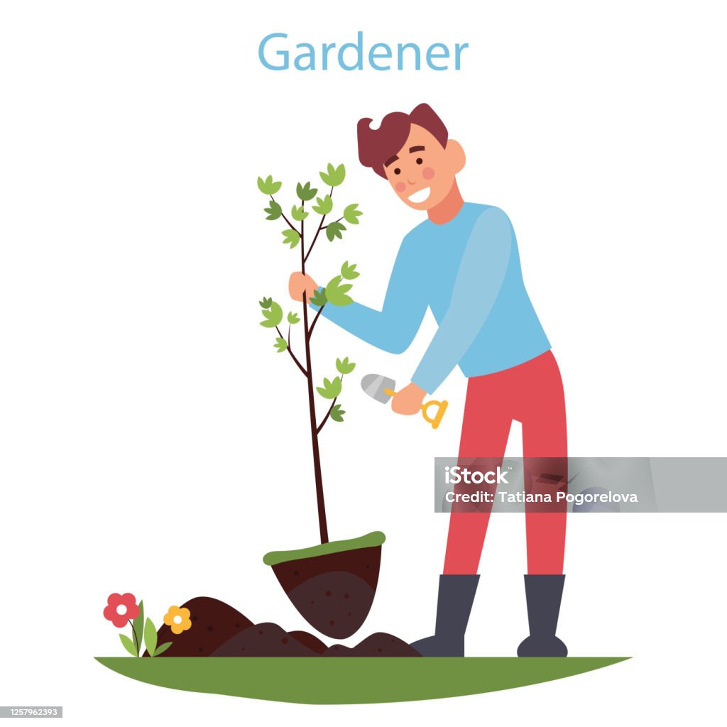 Anh Chàng Hoạt Hình Dễ Thương Với Một Cái Xẻng Nông Dân Trẻ Trồng ...