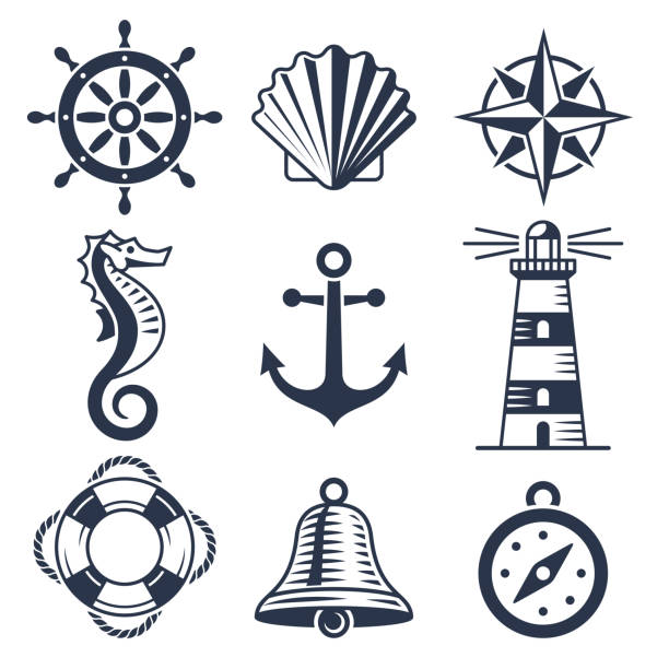 Set of marine, maritime or nautical icons Set of marine, maritime or nautical icons buoy stock illustrations