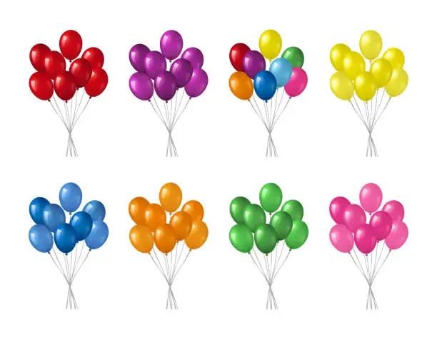 Vector illustration of Bunches of helium balloons.