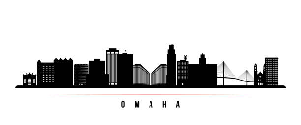 Omaha skyline horizontal banner. Black and white silhouette of Omaha, Nebraska. Vector template for your design. Omaha skyline horizontal banner. Black and white silhouette of Omaha, Nebraska. Vector template for your design. omaha stock illustrations
