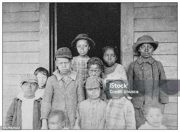 Antique Black And White Photo Group Of Children In Southern Usa Stock Illustration - Download Image Now