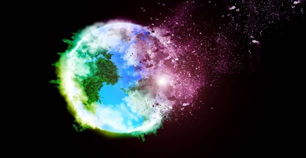 Asteroid falling on the Earth. Space danger for planet. Beautiful art concept.