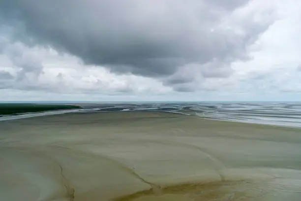 Tidal flats around Mont-Saint-Michel in Normandy France.
