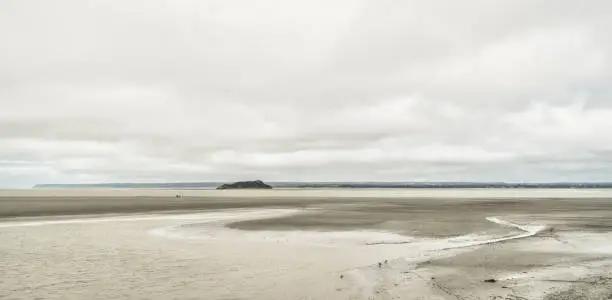 Tidal flats around Mont-Saint-Michel in Normandy France.