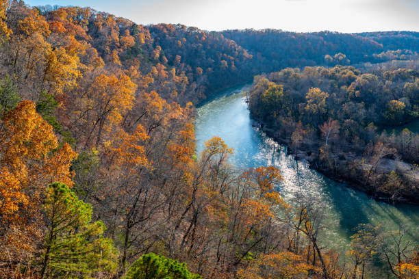 Illinois River, Autumn, Sparrowhawk WMA This is the Illinois River as seen from the Sparrow Hawk WMA overlook, Oklahoma. illinois nature stock pictures, royalty-free photos & images