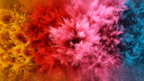 Abstract coloured powder explosion background, various colours