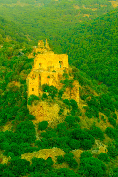 Sunset view of the Montfort Fortress, crusader castle in Northern Israel