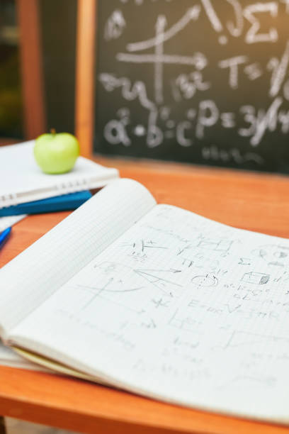 istock back to school concept, copybook with notes on the background school board, university 1257974247