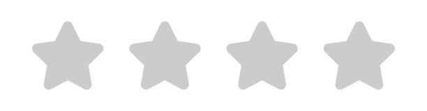 白、漫画の星形グレー、イラストシンプルな星評価シンボル、ロゴのためのクリップアート4つ星、装飾ランキング賞のためのペンタグラムスターに分離された灰色の4つ星のアイコンかわい� - rating star shape ranking four objects点のイラスト素材／クリップアート素材／マンガ素材／アイコン素材