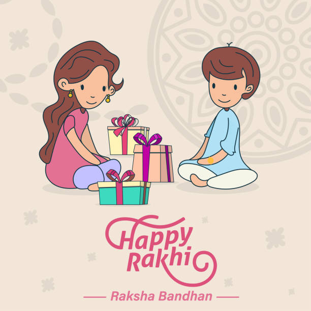 stockillustraties, clipart, cartoons en iconen met happy raksha bandhan, rakhi, broer en zus liefde en geschenken wens poster, kaart, vector - broer en zus