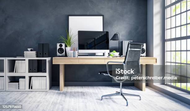 Modern Home Office Interior Stock Photo - Download Image Now - Working At Home, Home Office, Office