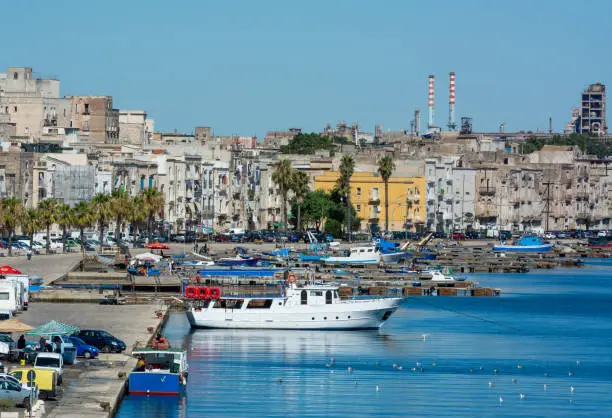 Horizontal View of the Town of Taranto Vecchia in Summer on Blue Sky Background