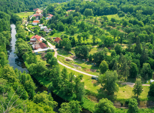 istock Czech nature and village along the river from a height 1257983886