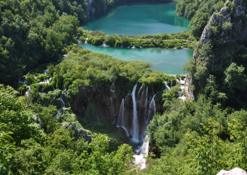 The crystal clear water and lush green at Veliki Slap, Plitvice National Park, Croatia.