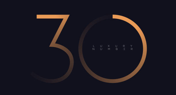 Golden line thirty logo vector numbers vector font alphabet, modern minimal luxury flat design for your unique design elements ; logo, corporate identity, application, creative poster & more EPS 30th anniversary stock illustrations
