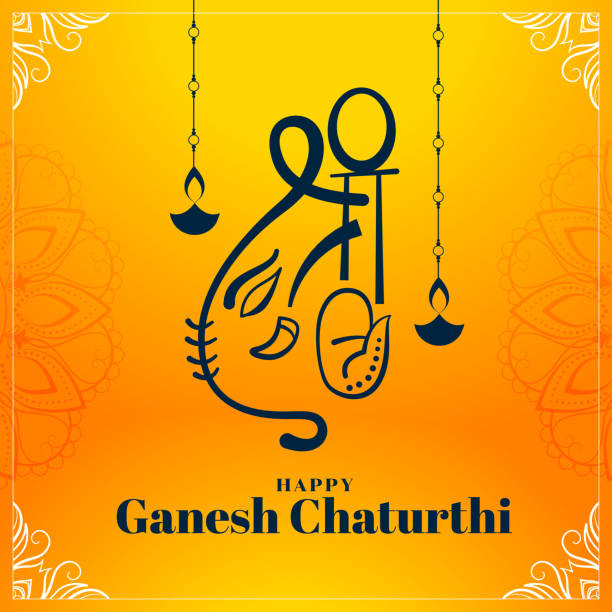 beautiful ganesh chaturthi festival card design in yellow color beautiful ganesh chaturthi festival card design in yellow color 32330 stock illustrations