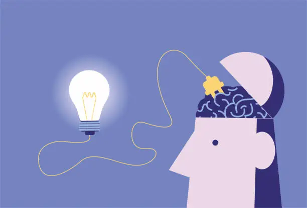 Vector illustration of The brain recharges the light, creative inspiration