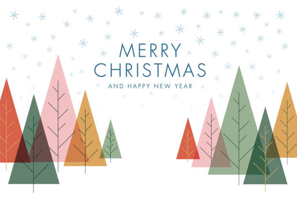 ilustrações, clipart, desenhos animados e ícones de fundo de natal com árvores e flocos de neve. - christmas winter retro revival landscape