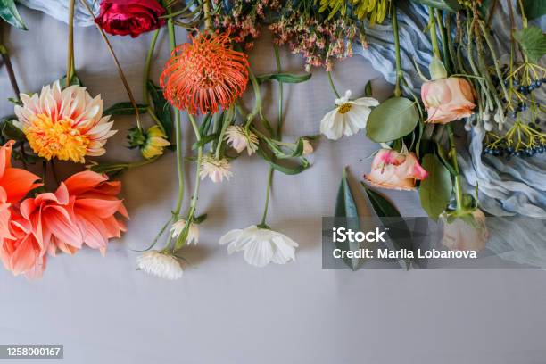 Assorted Flowers Prepaired For Bouqet Stock Photo - Download Image Now - Bouquet, Ranunculus, Variation