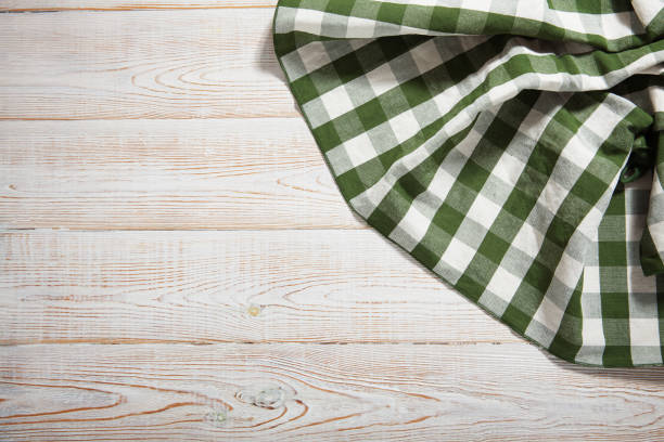 istock The background made from checkered napkin on wooden table 1258001132