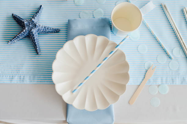 istock Birthday or baby shower boy table setting 1258001228