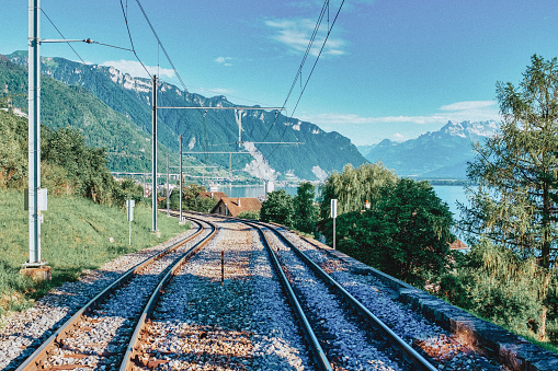 Railroad tracks near Montreux Switzerland