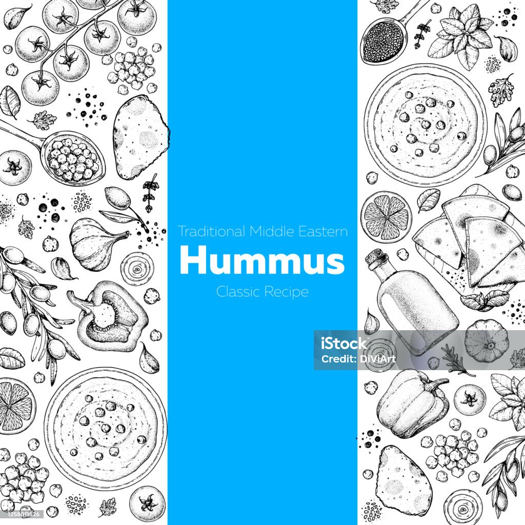 Humms Frame Design Hummus Cooking And Ingredients For Hummus Sketch Illustration Middle ...