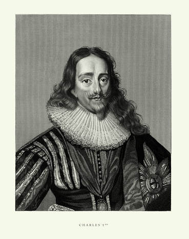 Very Rare, Beautifully Illustrated Antique Engraving of King Charles I, English Victorian Engraving, 1840. Source: Original edition from my own archives. Copyright has expired on this artwork. Digitally restored.