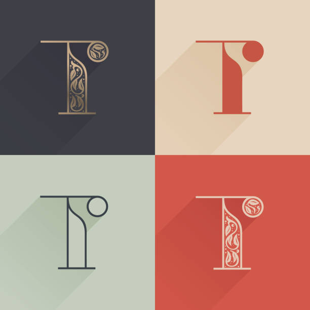 illustrations, cliparts, dessins animés et icônes de logo classique de lettre t avec la décoration premium. ensemble de polices serif de style quatre. - letter t