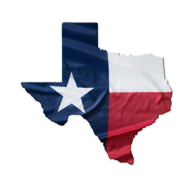 texas flagge winken stoff textur auf der state map umriss - texas state flag stock-fotos und bilder