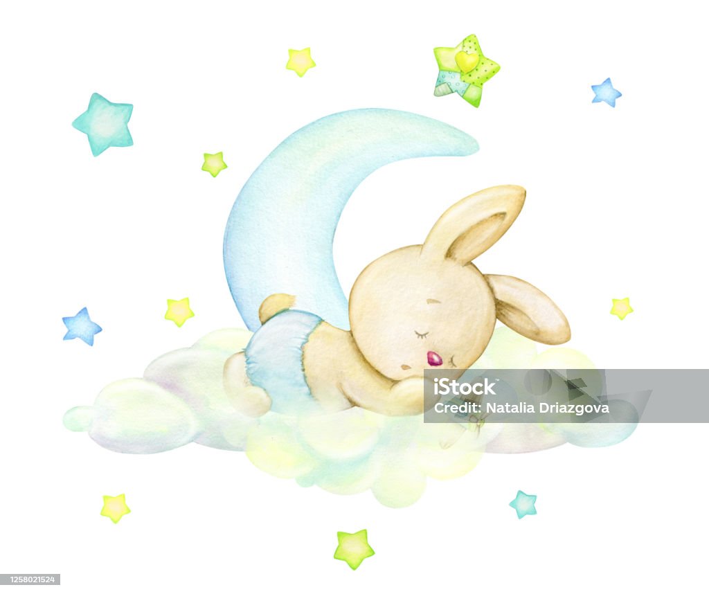 Một Con Thỏ Nhỏ Ngủ Trên Một Đám Mây Trên Nền Mặt Trăng Và Các ...