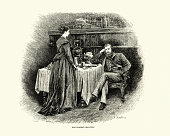 istock Victorian woman making tea for a bored looking man, 1870s 1258024892