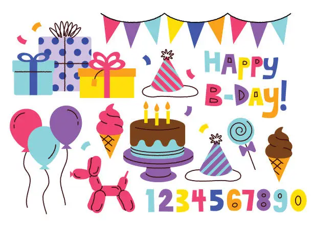 Vector illustration of Happy Birthday Party Collage