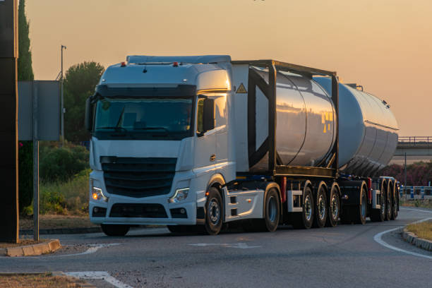 istock Truck with two tank semi-trailers 1258034157