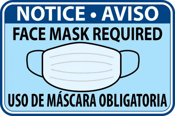 Vector illustration of Notice Face Mask Required - Notice Use Of Mandatory Mask sign