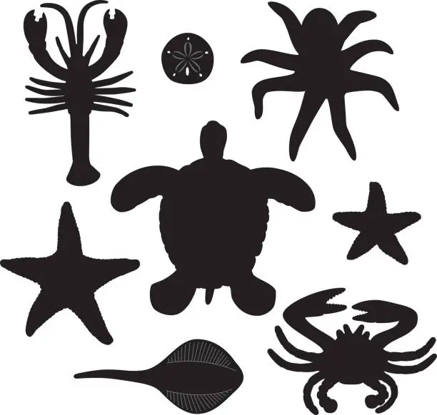 Vector illustration of Sea Creature Silhouettes