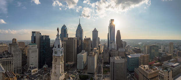 Aerial view on the Philadelphia City Hall with the statue of William Penn at the top.