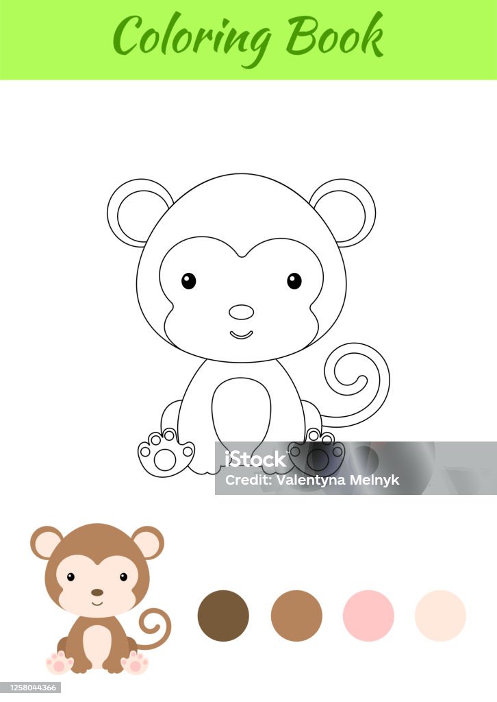 Página para colorir de crianças com macaco de desenho animado de