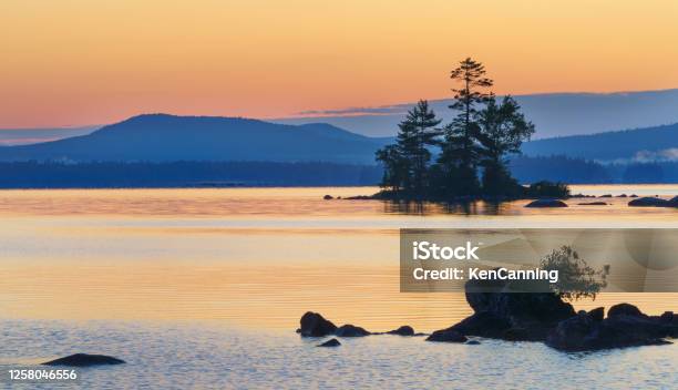 Peaceful Alpine Lake At Sunrise Stock Photo - Download Image Now - Maine, Lake, New England - USA