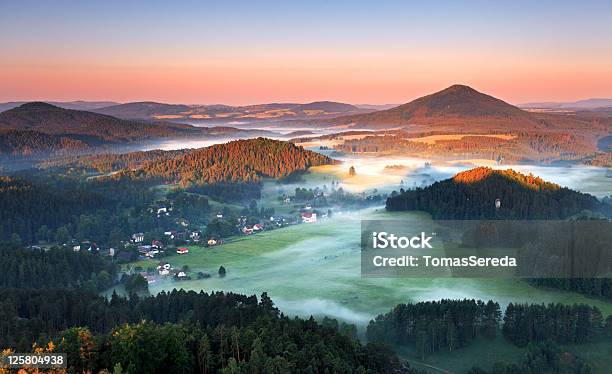 Sunrise In Beautiful Mountain Czech Switzerland Stock Photo - Download Image Now - Atmospheric Mood, Beauty In Nature, Color Image